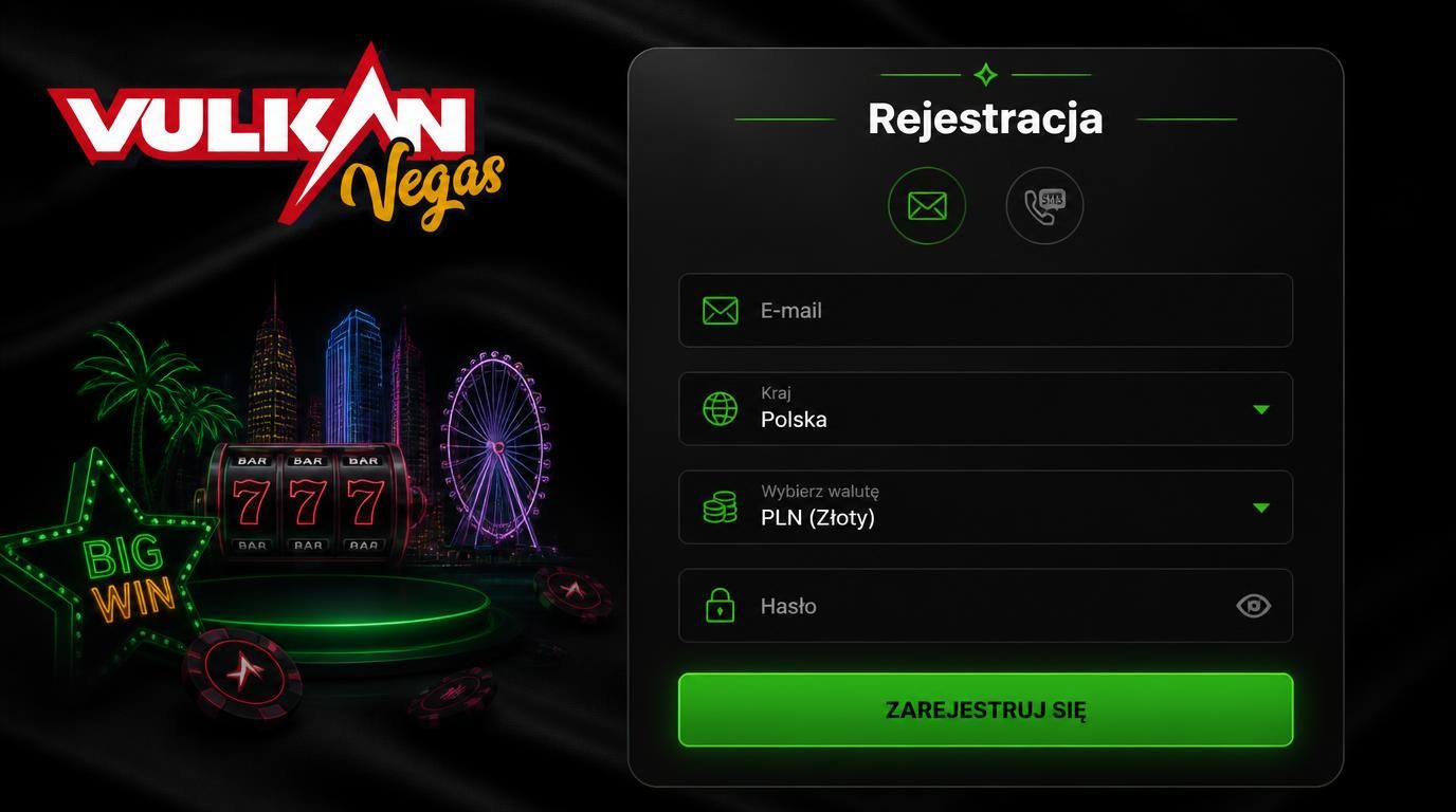 ekran z formularzem rejestracyjnym Vulkan Vegas Casino z polskimi polami i przyciskiem rejestracji