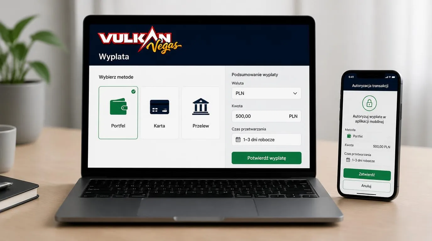 Panel kasowy z wyborem portfela elektronicznego, karty i przelewu oraz podsumowaniem wypłaty w PLN
